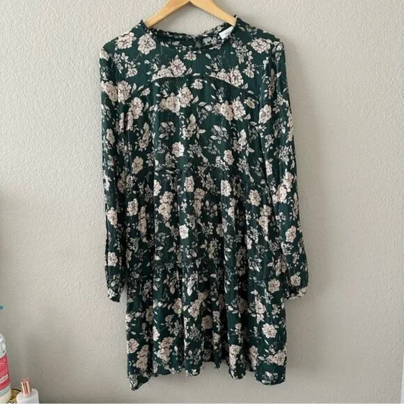 Knox Rose Green Ruffled Tiered Sundress floral-printed babydoll Sz Medium - Picture 2 of 8